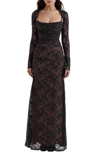 House Of Cb Artemis Long Sleeve Lace Maxi Dress In Black