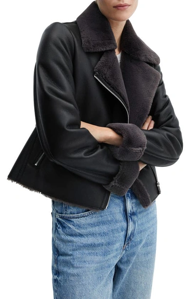 Mango Faux Shearlling Jacket In Black