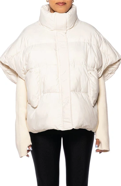 Azalea Wang Willow Layered Mixed Media Puffer Jacket In Ivory