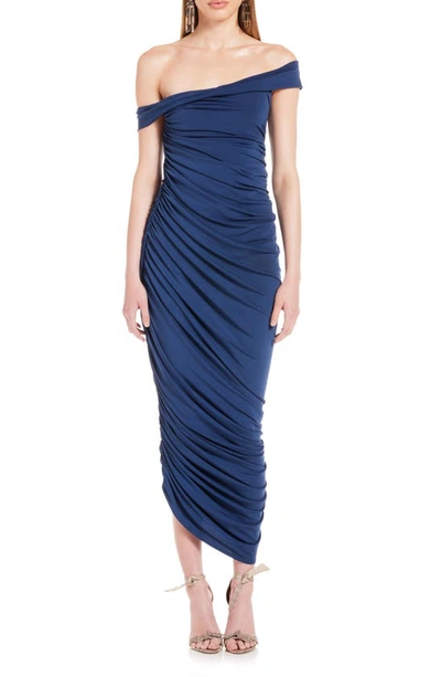 Katie May Alana Asymmetric Off-the-shoulder Cocktail Dress In Deep Sea