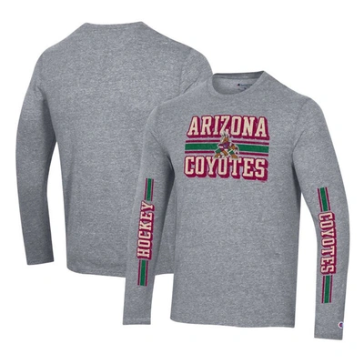 Champion Heather Gray Arizona Coyotes Tri-blend Dual-stripe Long Sleeve T-shirt