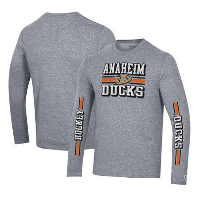 Champion Heather Gray Anaheim Ducks Tri-blend Dual-stripe Long Sleeve T-shirt