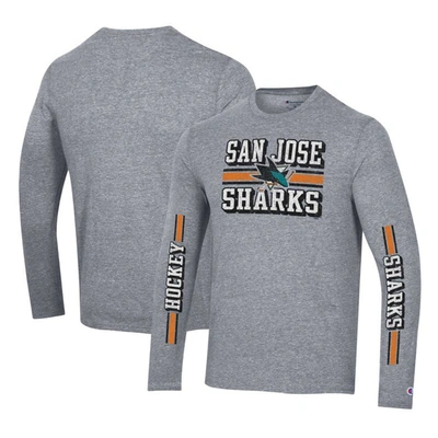 Champion Heather Grey San Jose Sharks Tri-blend Dual-stripe Long Sleeve T-shirt