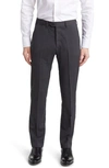 Emporio Armani G-line Flat Front Wool Pants In Solid Dark Grey