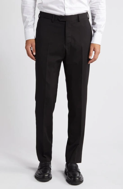Emporio Armani G-line Flat Front Wool Pants In Solid Black