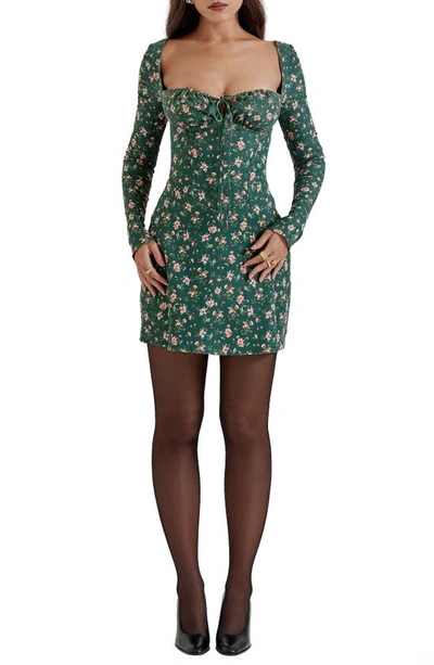 House Of Cb Malika Long Sleeve Cocktail Minidress In Christmas Print