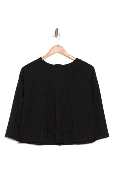 Adrianna Papell Button Back Long Sleeve Ribbed T-shirt In Black