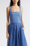 Vince Square Neck Tank Top In Blue