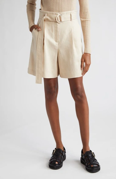 Lafayette 148 Degraw Pleated Linen Shorts In Pampas Plume