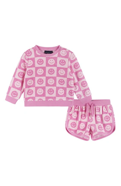 Andy & Evan Babies' Infant Girls Pink Smiley Terry Sweatshirt & Shorts Set
