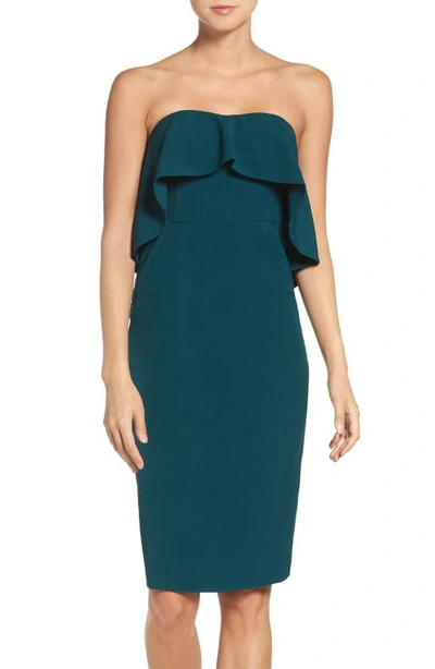 Chelsea28 Ruffle Strapless Stretch Crepe Sheath Dress In Green Ponderosa