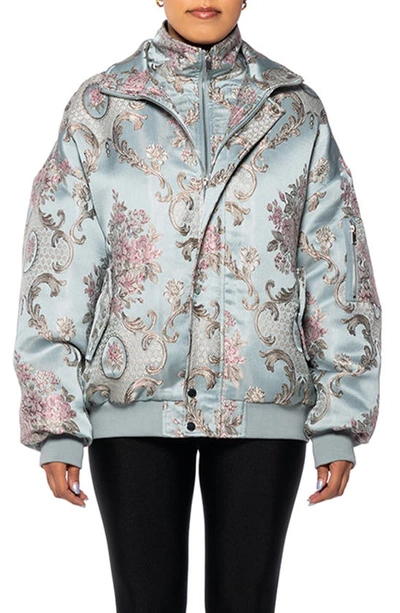 Azalea Wang Brocade Bomber Jacket In Blue