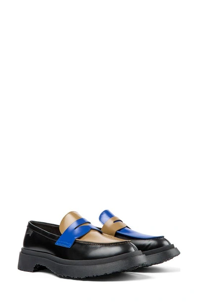 Camper Twins Mismatched Penny Loafers In Black Multi