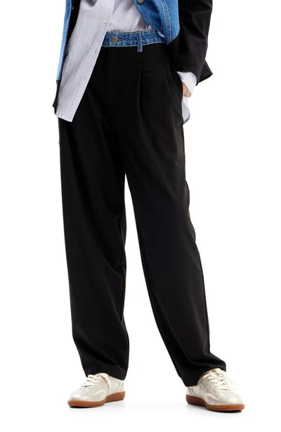 Desigual Milan Mixed Media Trousers In Black