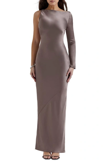 House Of Cb Catiana Asymmetric Satin Cocktail Dress In Pebble Grey