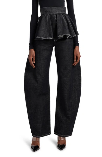 Alaïa Cotton Denim Round Jeans In Denim Noir