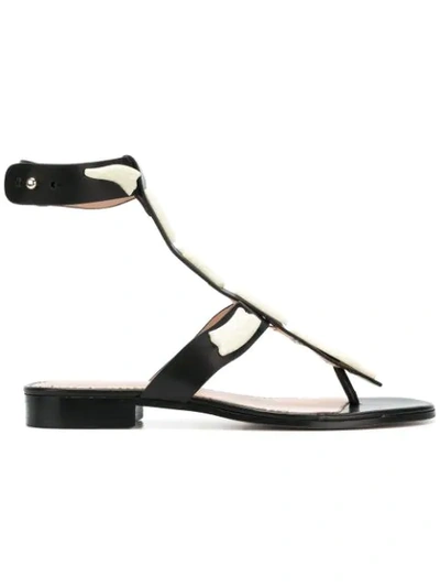 Red Valentino Flat Leather Sandals In Black