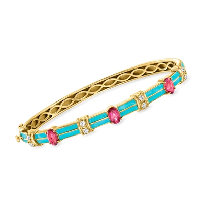 Ross-simons Pink And White Topaz Bangle Bracelet With Blue Enamel In 18kt Gold Over Sterling