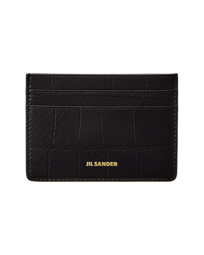 Jil Sander Logo Croc-embossed Leather Card Case In Black
