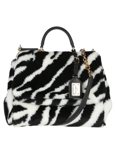 Dolce & Gabbana Sicily Soft Bag In Zebra Faux Fur In Multicolor