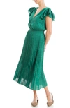 Max Studio Polka Dot Pleated Satin Midi Dress In Jade