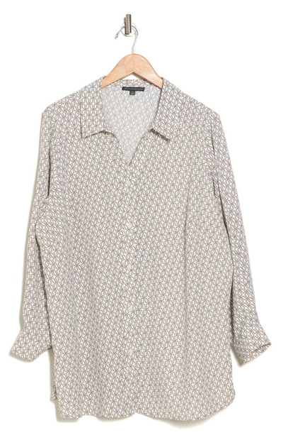 Adrianna Papell Geometric Print Button-up Shirt In Ivory Tan Chain Geo