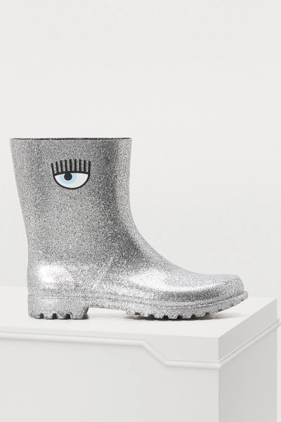 Chiara Ferragni Glittered Coating Eye Boots In Silver