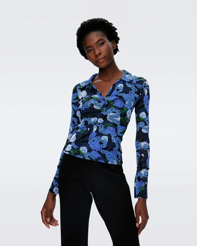 Diane Von Furstenberg Mackenzie Mesh Top By  In Size Xl In Blue