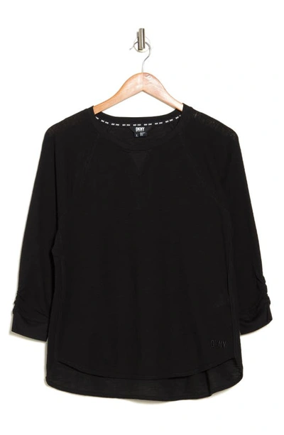 Dkny Slub Waffle High-low T-shirt In Black