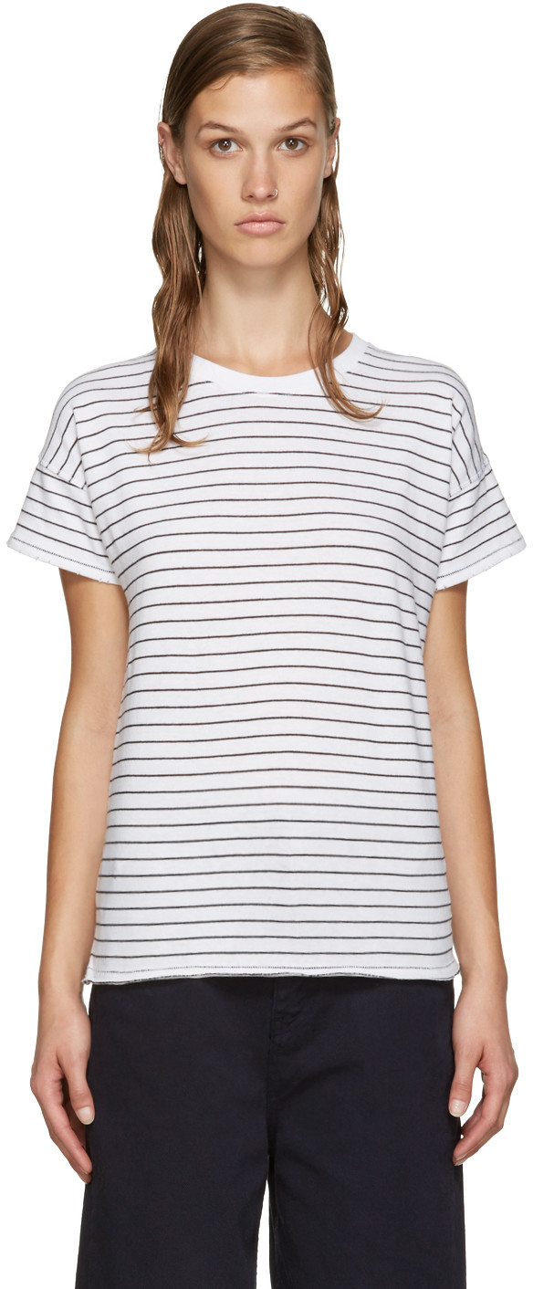 Rag & Bone Distressed Striped Cotton-blend T-shirt | ModeSens