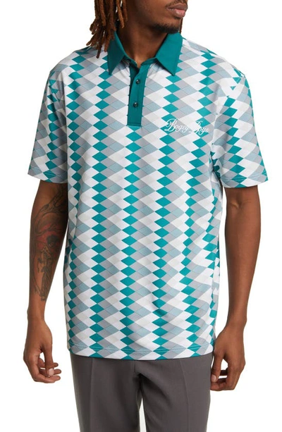 Bogey Boys Script Athletic Polo In Turquoise Harlequin