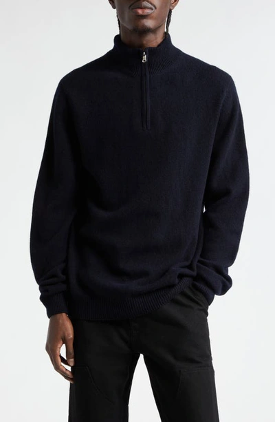 Sunspel Half Zip Lambswool Sweater In Dark Navy Mouline