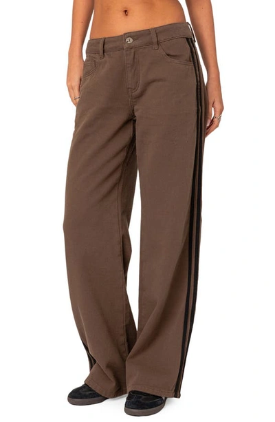 Edikted Mattie Side Stripe Low Rise Wide Leg Jeans In Brown