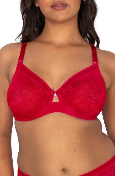 Curvy Couture No-show Lace Underwire Unlined Bra In Diva Red