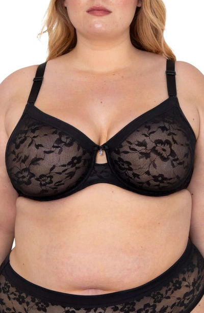 Curvy Couture No-show Lace Underwire Unlined Bra In Black Hue