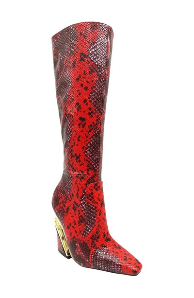 Ninety Union Viva Snake-embossed Knee High Boot In Red Snake