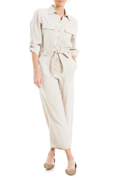 Max Studio Peach Skin Roll Sleeve Utility Jumpsuit In Pumice