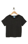 Cece Boxy Crop T-shirt In Rich Black/ White Mini Stripe