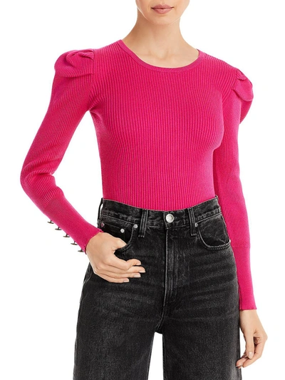 Aqua Womens Ribbed Wrist Buttons Crewneck Sweater In Pink