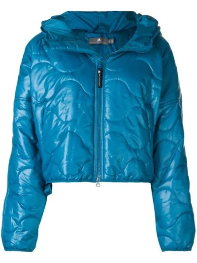 Adidas By Stella Mccartney Front Zip Hooded Puffed Jacket - Blue
