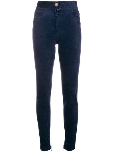 Balmain High-waist Skinny Trousers In Blue