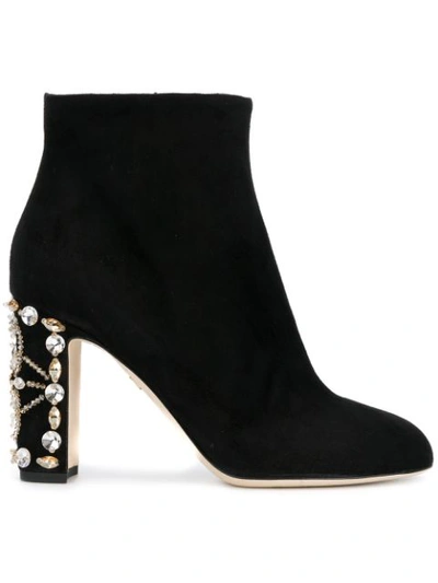 Dolce & Gabbana Embellished Velvet Ankle Boots In Black