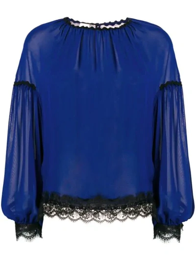 Pinko Maniglia Lace Trim Blouse In Blue