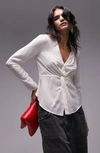 Topshop Twist Front Top In Khaki-green In White