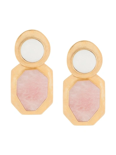 Liya Pearl & Quartz Stone Earrings - Pink