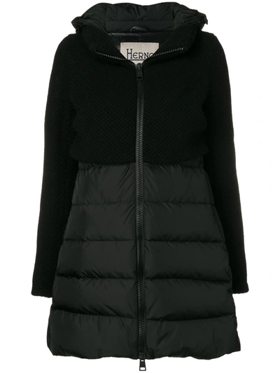 Herno Contrast Panel Puffer Jacket In Black