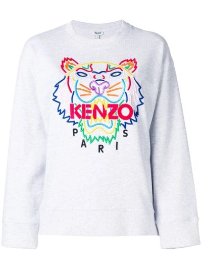 Kenzo Tiger Logo Crewneck Pullover Sweatshirt In Grey