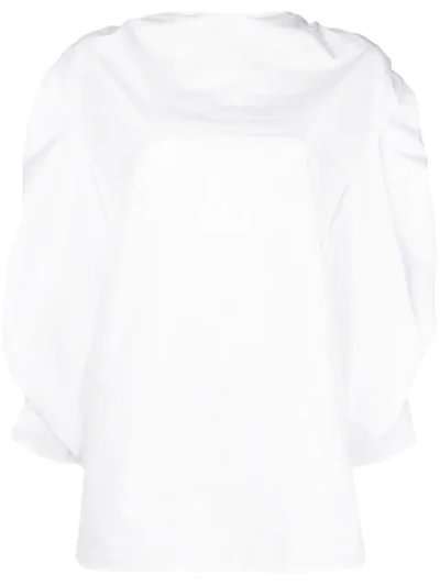 Jil Sander Gathered Sleeve Poplin Shirt In White