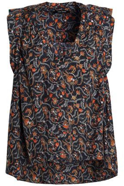 Isabel Marant Woman Ruffle-trimmed Floral-print Silk Crepe De Chine Top Charcoal