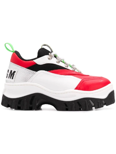 Msgm 40mm Faux Leather & Mesh Sneakers In Red+neon Green